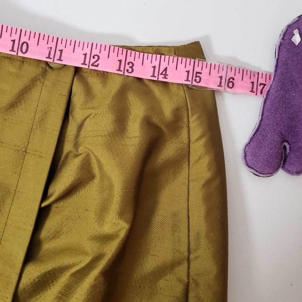 Jones NY Duponi Textured Silk Wrap Mini Skirt Army Olive Green Career Cocktails - Picture 10 of 16